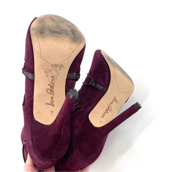 Sam Edelman Asher Suede Merlot Open Toe Lace Up Side Zip Stiletto Ankle Bootie - Picture 7 of 8